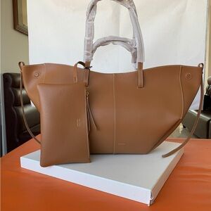 Polene Brown Leather Tote with Pouch